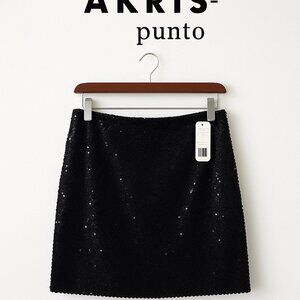Akris Punto Black Sequin Mini Skirt NWT Size 10 $695 Back Zip Luxury